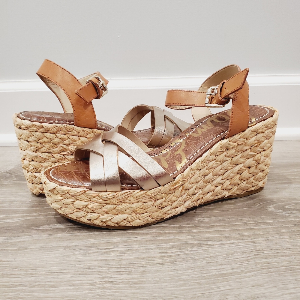 NEW Sam Edelman Darline Leather Metallic Sandals - Picture 1 of 9